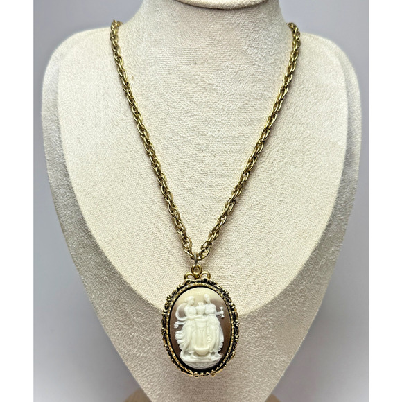 Large Vtg Max Factor Hypnotique Perfume Locket Cameo 28" Chain Necklace Muses - Picture 4 of 7
